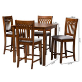 Baxton Studio Genesis Modern Grey Fabric and Walnut Brown Finished Wood 5-Piece Pub Set