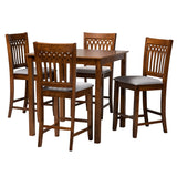 Baxton Studio Genesis Modern Grey Fabric and Walnut Brown Finished Wood 5-Piece Pub Set