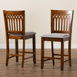 Baxton Studio Genesis Modern Grey Fabric and Walnut Brown Finished Wood 2-Piece Counter Stool Set