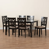 Baxton Studio Abigail Modern Beige Fabric and Dark Brown Finished Wood 7-Piece Dining Set