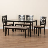 Baxton Studio Abigail Modern Beige Fabric and Dark Brown Finished Wood 6-Piece Dining Set