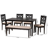 Baxton Studio Abigail Modern Beige Fabric and Dark Brown Finished Wood 6-Piece Dining Set