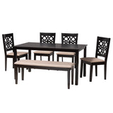 Baxton Studio Abigail Modern Beige Fabric and Dark Brown Finished Wood 6-Piece Dining Set