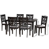 Baxton Studio Abigail Modern Grey Fabric and Dark Brown Finished Wood 7-Piece Dining Set