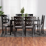 Baxton Studio Abigail Modern Grey Fabric and Dark Brown Finished Wood 7-Piece Dining Set