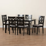 Baxton Studio Abigail Modern Grey Fabric and Dark Brown Finished Wood 7-Piece Dining Set