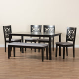 Baxton Studio Abigail Modern Grey Fabric and Dark Brown Finished Wood 6-Piece Dining Set