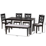 Baxton Studio Abigail Modern Grey Fabric and Dark Brown Finished Wood 6-Piece Dining Set