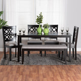 Baxton Studio Abigail Modern Grey Fabric and Dark Brown Finished Wood 6-Piece Dining Set