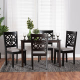 Baxton Studio Abigail Modern Grey Fabric and Dark Brown Finished Wood 5-Piece Dining Set