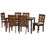 Baxton Studio Abigail Modern Grey Fabric and Walnut Brown Finished Wood 7-Piece Dining Set