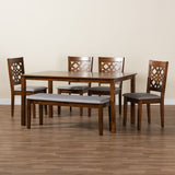 Baxton Studio Abigail Modern Grey Fabric and Walnut Brown Finished Wood 6-Piece Dining Set