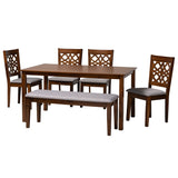 Baxton Studio Abigail Modern Grey Fabric and Walnut Brown Finished Wood 6-Piece Dining Set