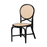 Ayana Mid-Century Modern Two-Tone Black and Natural Brown Rattan Dining Chair