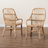 Baxton Studio Sumatera Modern Bohemian Natural Brown Rattan 2-Piece Dining Chair Set