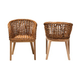 Baxton Studio Mario Modern Bohemian Natural Brown Finished Teak Wood and Rattan 2-Piece Dining Chair Set