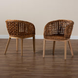 Baxton Studio Mario Modern Bohemian Natural Brown Finished Teak Wood and Rattan 2-Piece Dining Chair Set