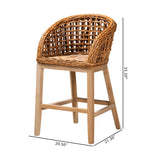 Baxton Studio Mario Modern Bohemian Natural Brown Finished Teak Wood and Rattan 2-Piece Counter Stool Set