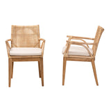 Baxton Studio Storsel Modern Bohemian Natural Brown Finished Teak Wood and Rattan 2-Piece Dining Chair Set