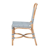 Baxton Studio Luciana Modern French Blue and White Weaving Natural Rattan Bistro Chair