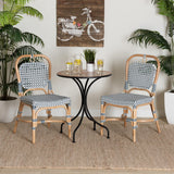 Baxton Studio Luciana Modern French Blue and White Weaving Natural Rattan Bistro Chair