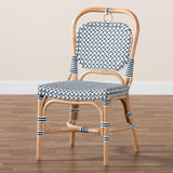 Baxton Studio Luciana Modern French Blue and White Weaving Natural Rattan Bistro Chair