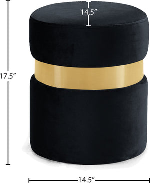 Hailey Velvet / Engineered Wood / Stainless Steel / Foam Contemporary Black Velvet Ottoman/Stool - 14.5" W x 14.5" D x 17.5" H