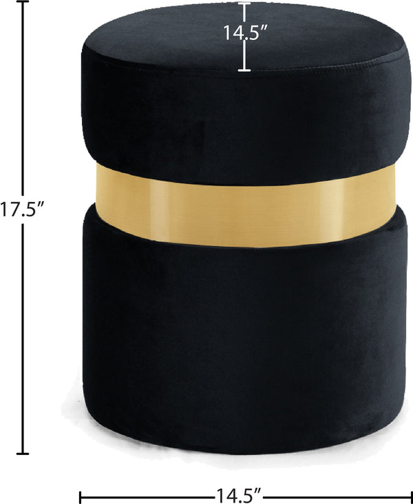 Hailey Velvet / Engineered Wood / Stainless Steel / Foam Contemporary Black Velvet Ottoman/Stool - 14.5" W x 14.5" D x 17.5" H