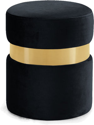 Hailey Velvet / Engineered Wood / Stainless Steel / Foam Contemporary Black Velvet Ottoman/Stool - 14.5" W x 14.5" D x 17.5" H