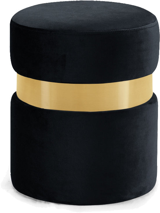 Hailey Velvet / Engineered Wood / Stainless Steel / Foam Contemporary Black Velvet Ottoman/Stool - 14.5" W x 14.5" D x 17.5" H