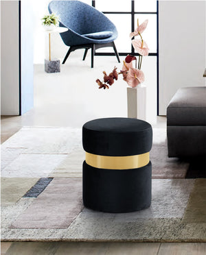 Hailey Velvet / Engineered Wood / Stainless Steel / Foam Contemporary Black Velvet Ottoman/Stool - 14.5" W x 14.5" D x 17.5" H