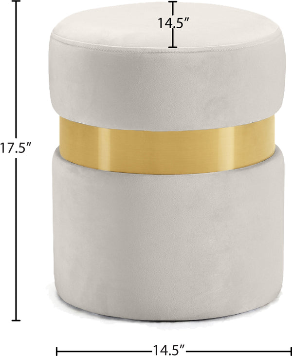 Hailey Velvet / Engineered Wood / Stainless Steel / Foam Contemporary Cream Velvet Ottoman/Stool - 14.5" W x 14.5" D x 17.5" H