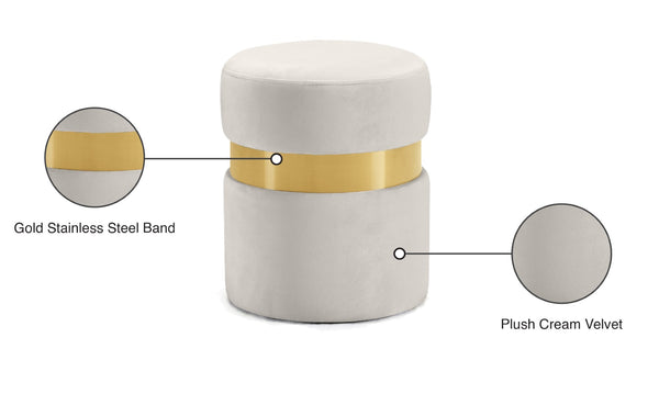 Hailey Velvet / Engineered Wood / Stainless Steel / Foam Contemporary Cream Velvet Ottoman/Stool - 14.5" W x 14.5" D x 17.5" H