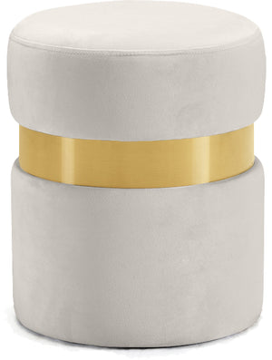 Hailey Velvet / Engineered Wood / Stainless Steel / Foam Contemporary Cream Velvet Ottoman/Stool - 14.5" W x 14.5" D x 17.5" H