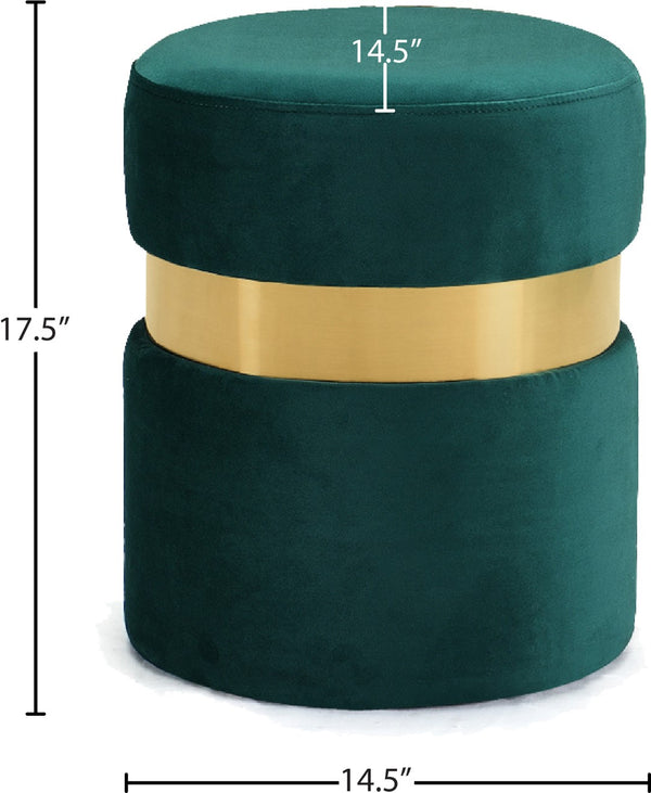 Hailey Velvet / Engineered Wood / Stainless Steel / Foam Contemporary Green Velvet Ottoman/Stool - 14.5" W x 14.5" D x 17.5" H