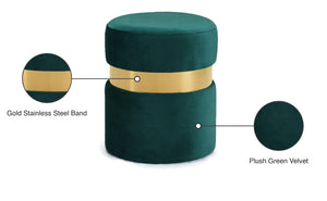 Hailey Velvet / Engineered Wood / Stainless Steel / Foam Contemporary Green Velvet Ottoman/Stool - 14.5" W x 14.5" D x 17.5" H