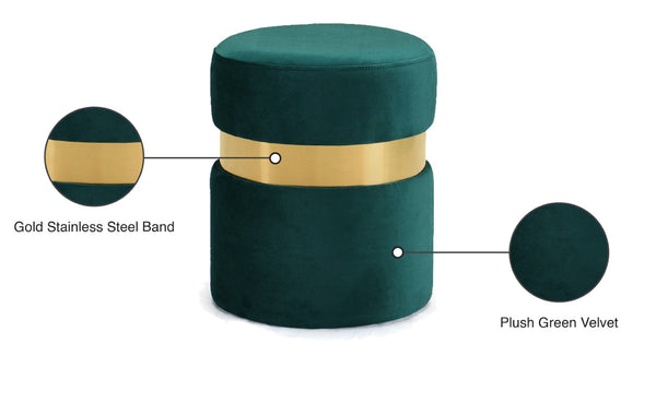 Hailey Velvet / Engineered Wood / Stainless Steel / Foam Contemporary Green Velvet Ottoman/Stool - 14.5" W x 14.5" D x 17.5" H