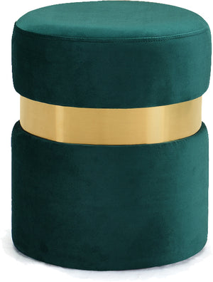 Hailey Velvet / Engineered Wood / Stainless Steel / Foam Contemporary Green Velvet Ottoman/Stool - 14.5" W x 14.5" D x 17.5" H