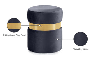 Hailey Velvet / Engineered Wood / Stainless Steel / Foam Contemporary Grey Velvet Ottoman/Stool - 14.5" W x 14.5" D x 17.5" H