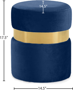 Hailey Velvet / Engineered Wood / Stainless Steel / Foam Contemporary Navy Velvet Ottoman/Stool - 14.5" W x 14.5" D x 17.5" H