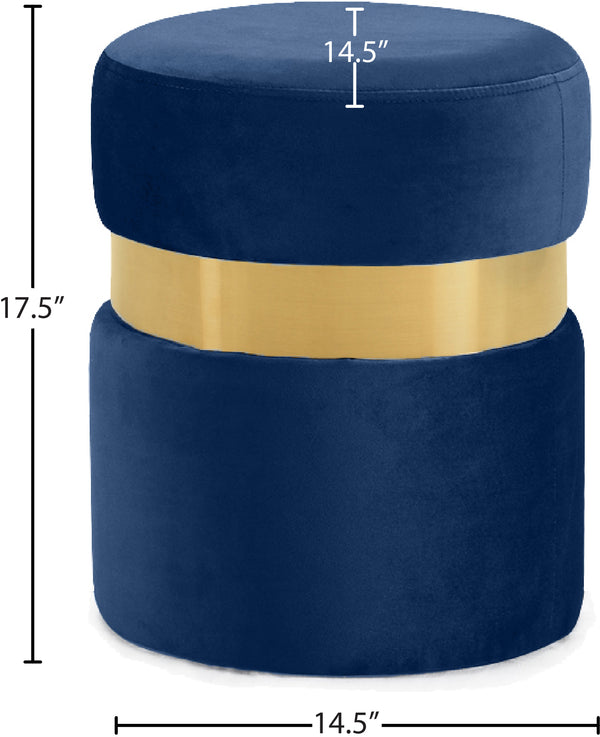 Hailey Velvet / Engineered Wood / Stainless Steel / Foam Contemporary Navy Velvet Ottoman/Stool - 14.5" W x 14.5" D x 17.5" H
