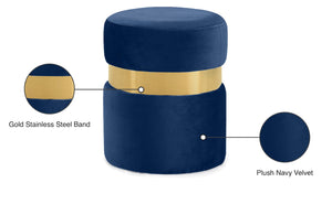 Hailey Velvet / Engineered Wood / Stainless Steel / Foam Contemporary Navy Velvet Ottoman/Stool - 14.5" W x 14.5" D x 17.5" H