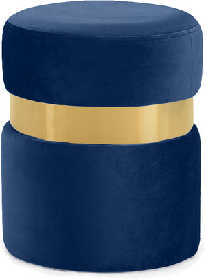 Hailey Velvet / Engineered Wood / Stainless Steel / Foam Contemporary Navy Velvet Ottoman/Stool - 14.5" W x 14.5" D x 17.5" H