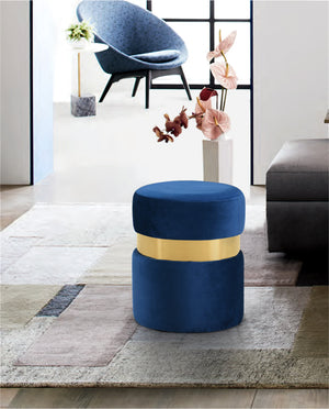 Hailey Velvet / Engineered Wood / Stainless Steel / Foam Contemporary Navy Velvet Ottoman/Stool - 14.5" W x 14.5" D x 17.5" H