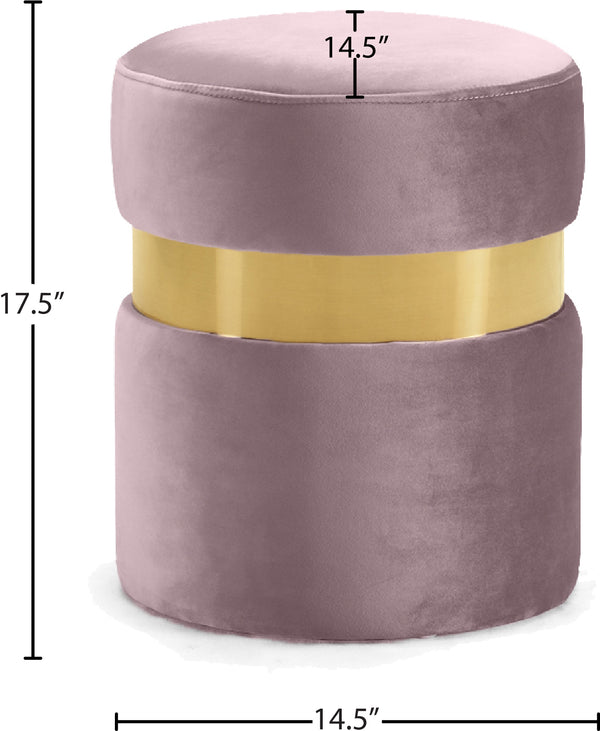 Hailey Velvet / Engineered Wood / Stainless Steel / Foam Contemporary Pink Velvet Ottoman/Stool - 14.5" W x 14.5" D x 17.5" H