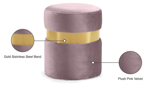 Hailey Velvet / Engineered Wood / Stainless Steel / Foam Contemporary Pink Velvet Ottoman/Stool - 14.5" W x 14.5" D x 17.5" H