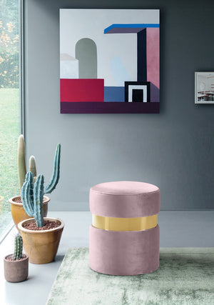 Hailey Velvet / Engineered Wood / Stainless Steel / Foam Contemporary Pink Velvet Ottoman/Stool - 14.5" W x 14.5" D x 17.5" H