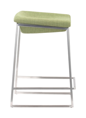 Zuo Modern Lids 100% Polyester, Stainless Steel Modern Commercial Grade Counter Stool Set - Set of 2 Green, Silver 100% Polyester, Stainless Steel