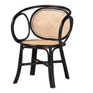 Baxton Studio Palesa Modern Bohemian Two-Tone Black and  Natural Brown Rattan Dining Chair