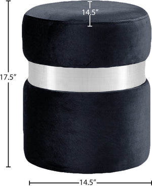 Hailey Velvet / Engineered Wood / Stainless Steel / Foam Contemporary Black Velvet Ottoman/Stool - 14.5" W x 14.5" D x 17.5" H